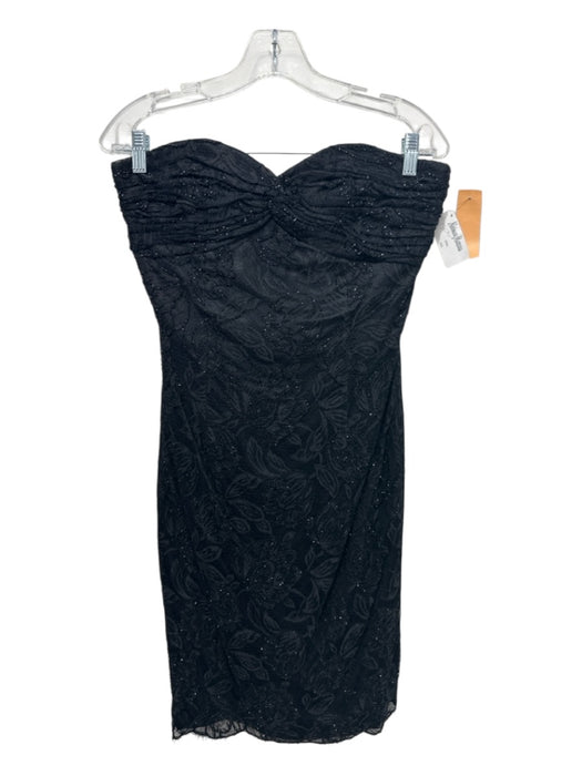 Carmen Marc Valvo Size 8 Black Cotton & Silk Lace Overlay Strapless Dress Black / 8