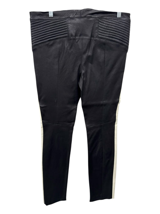 A.L.C. Size 12 Black & White Leather & Cotton Ribbed Side Stripe Slim Pants Black & White / 12