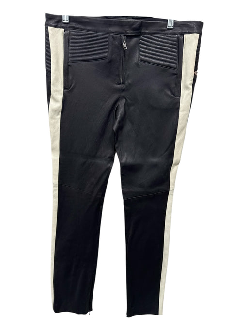 A.L.C. Size 12 Black & White Leather & Cotton Ribbed Side Stripe Slim Pants Black & White / 12