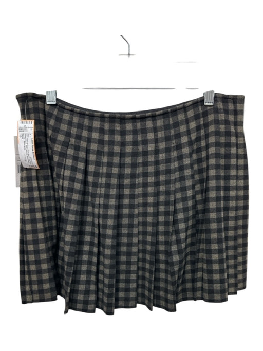 Theory Size 10 Black & Gray Wool Blend Pleated Buffalo Check Mini Side Zip Skirt Black & Gray / 10