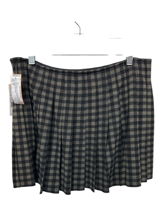 Theory Size 10 Black & Gray Wool Blend Pleated Buffalo Check Mini Side Zip Skirt Black & Gray / 10