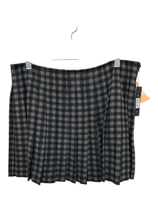 Theory Size 10 Black & Gray Wool Blend Pleated Buffalo Check Mini Side Zip Skirt Black & Gray / 10