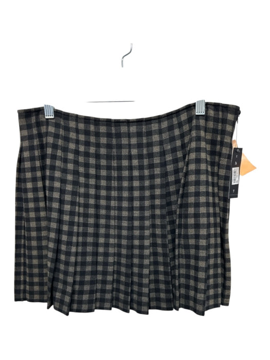 Theory Size 10 Black & Gray Wool Blend Pleated Buffalo Check Mini Side Zip Skirt Black & Gray / 10
