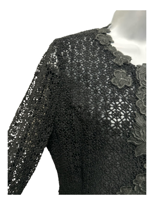 Oscar De La Renta Size 14 Black Cotton & Silk Lace Overlay Hidden Snaps Pant Set Black / 14