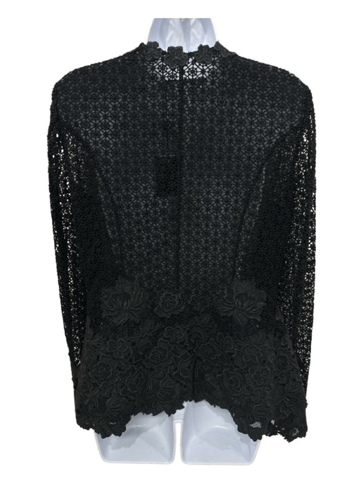Oscar De La Renta Size 14 Black Cotton & Silk Lace Overlay Hidden Snaps Pant Set Black / 14