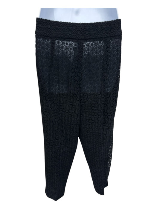 Oscar De La Renta Size 14 Black Cotton & Silk Lace Overlay Hidden Snaps Pant Set Black / 14