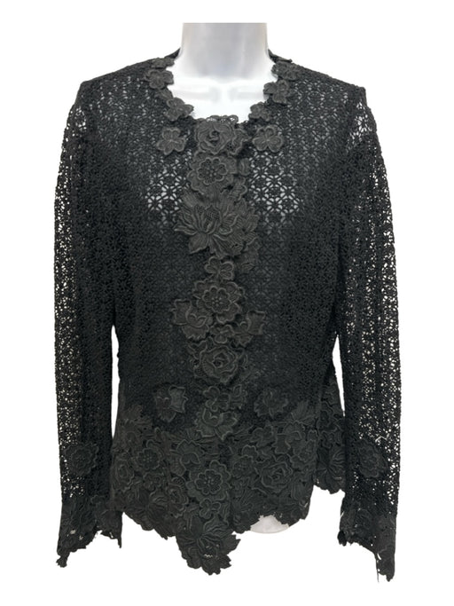 Oscar De La Renta Size 14 Black Cotton & Silk Lace Overlay Hidden Snaps Pant Set Black / 14