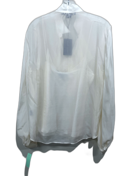 Ralph Lauren Size 14 Cream White Silk Long Sleeve Ruffle Front Button up Top Cream White / 14