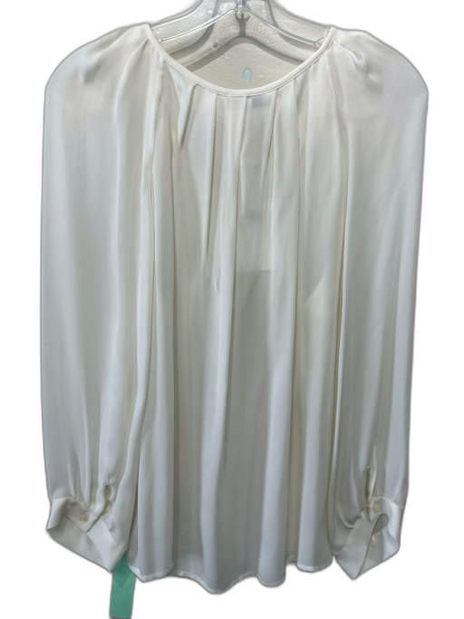 Joie Size L White Silk Long Sleeve Tie V Neck Button Up Gathered Detail Top White / L