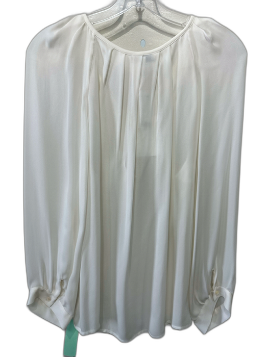 Joie Size L White Silk Long Sleeve Tie V Neck Button Up Gathered Detail Top White / L