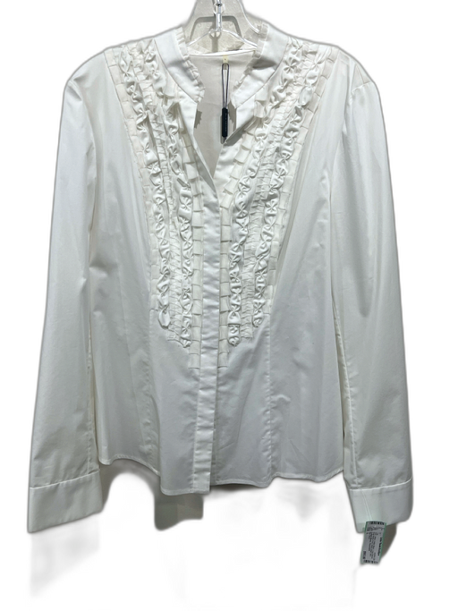 Elie Tahari Size L White Cotton Blend Long Sleeve Snap Button Front Shirt Top White / L