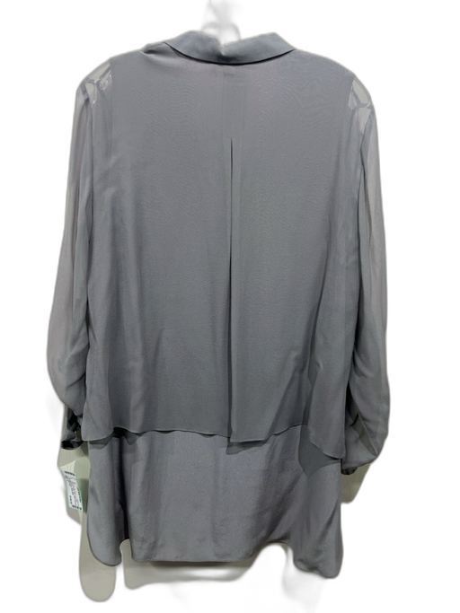 Elie Tahari Size L Gray Silk Sheer Long Sleeve Button Up Tiered Tunic Length Top Gray / L