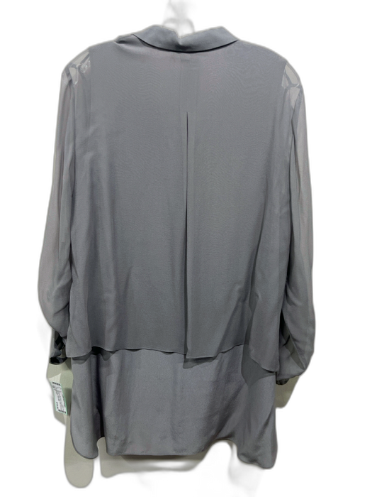 Elie Tahari Size L Gray Silk Sheer Long Sleeve Button Up Tiered Tunic Length Top Gray / L