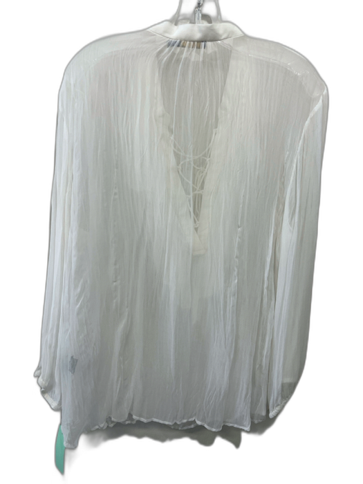 Polo Ralph Lauren Size XL White Viscose Semi Sheer Long Sleeve Lace Up Front Top White / XL