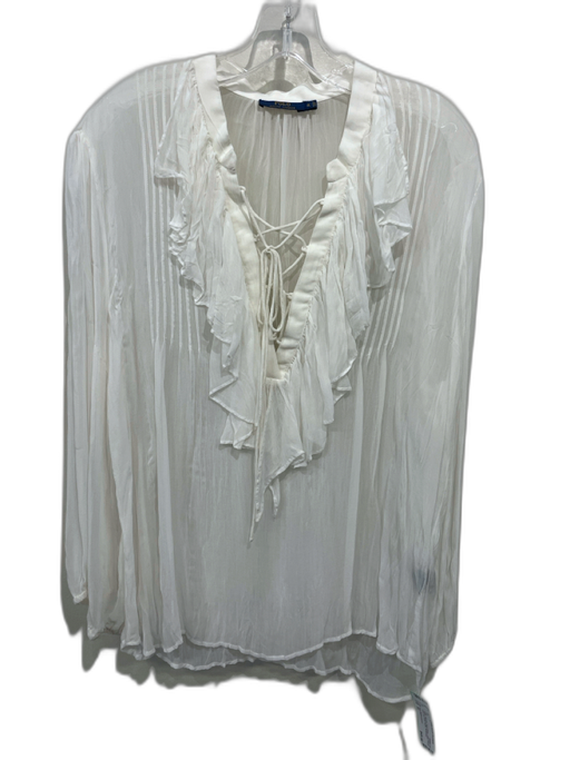 Polo Ralph Lauren Size XL White Viscose Semi Sheer Long Sleeve Lace Up Front Top White / XL
