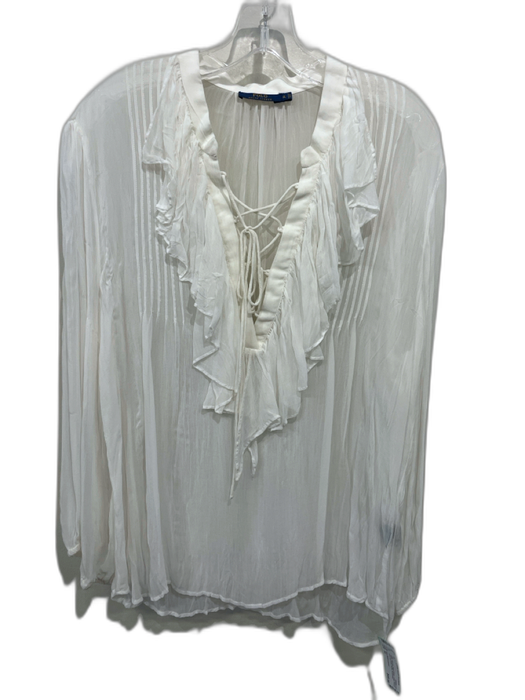 Polo Ralph Lauren Size XL White Viscose Semi Sheer Long Sleeve Lace Up Front Top White / XL
