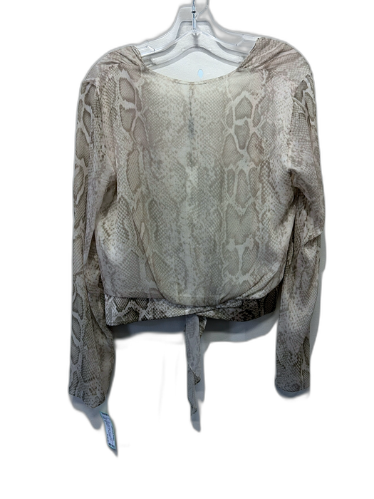 Elie Tahari Size M Taupe Beige Silk Snake Print Long Sleeve Deep v neck Top Taupe Beige / M