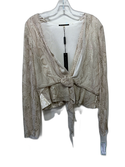 Elie Tahari Size M Taupe Beige Silk Snake Print Long Sleeve Deep v neck Top Taupe Beige / M