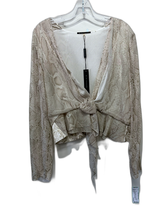 Elie Tahari Size M Taupe Beige Silk Snake Print Long Sleeve Deep v neck Top Taupe Beige / M