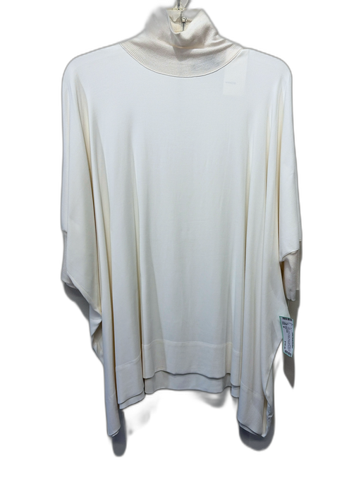 Vince Size M Cream White Rayon Blend Ribbed Turtleneck 1/2 Sleeve Back Zip Top Cream White / M