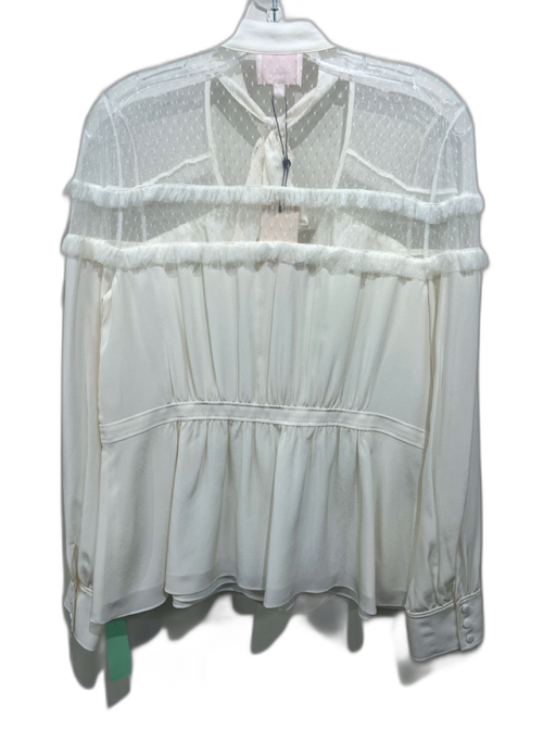 Cinq a Sept Size L White Silk Long Sleeve Button Front Tie Neck Mesh Panel Top White / L