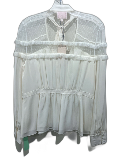 Cinq a Sept Size L White Silk Long Sleeve Button Front Tie Neck Mesh Panel Top White / L