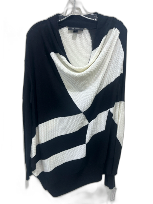 St. John Size L Black & White Wool Blend Knit Abstract Checkered Sweater Black & White / L