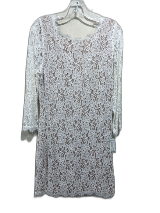 Diane Von Furstenberg Size 14 White & Beige Rayon Blend Long Sleeve Dress White & Beige / 14