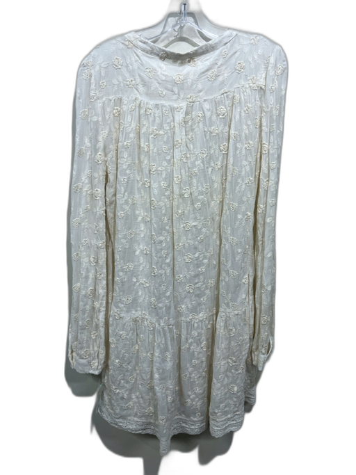 Free People Size M Cream White No Fabric Tag Floral Embroidered Tie V Neck Dress Cream White / M