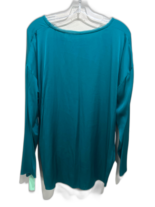 Elie Tahari Size L Teal Silk Blend Long Sleeve Frayed Detail U Neck Top Teal / L