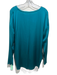 Elie Tahari Size L Teal Silk Blend Long Sleeve Frayed Detail U Neck Top Teal / L