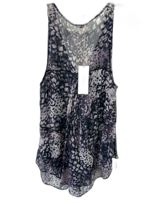 Rebecca Taylor Size 10 Purple & Gray Silk Abstract Print Sleeveless V Neck Top Purple & Gray / 10