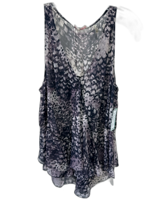 Rebecca Taylor Size 10 Purple & Gray Silk Abstract Print Sleeveless V Neck Top Purple & Gray / 10