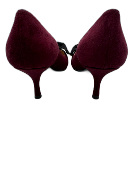 Prada Shoe Size 40 Burgundy Red & Black Leather Upper Suede Bow Mid Heel Pumps Burgundy Red & Black / 40