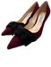 Prada Shoe Size 40 Burgundy Red & Black Leather Upper Suede Bow Mid Heel Pumps Burgundy Red & Black / 40