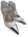 Manolo Blahnik Shoe Size 41 White & Silver Leather Upper Toe Cap Slingbacks White & Silver / 41