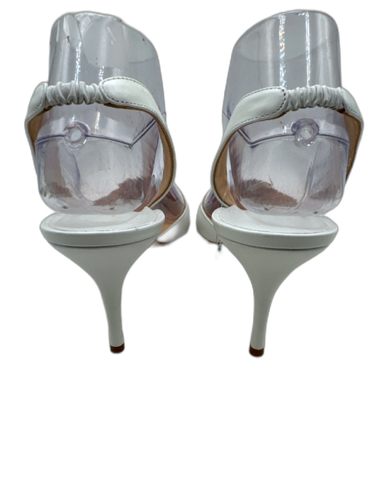 Manolo Blahnik Shoe Size 41 White & Silver Leather Upper Toe Cap Slingbacks White & Silver / 41