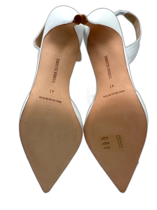 Manolo Blahnik Shoe Size 41 White & Silver Leather Upper Toe Cap Slingbacks White & Silver / 41
