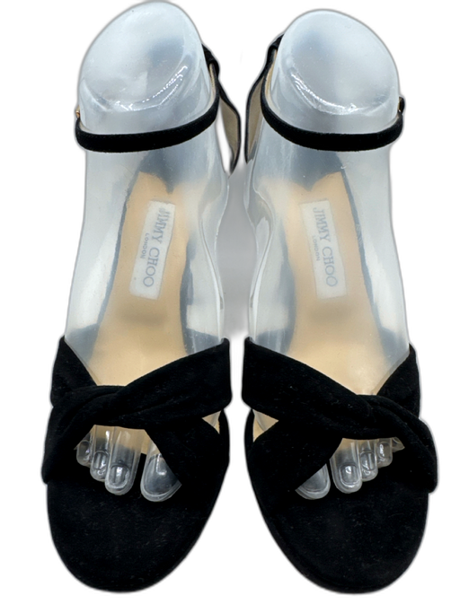 Jimmy Choo Shoe Size 40 Black Leather Upper Suede Twist Ankle Buckle Sandals Black / 40