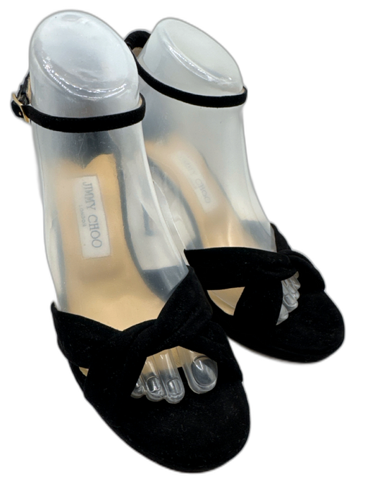 Jimmy Choo Shoe Size 40 Black Leather Upper Suede Twist Ankle Buckle Sandals Black / 40