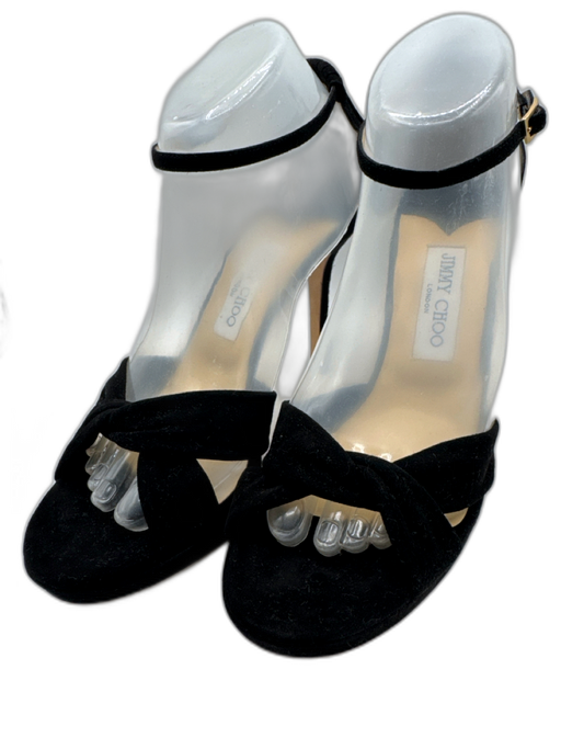Jimmy Choo Shoe Size 40 Black Leather Upper Suede Twist Ankle Buckle Sandals Black / 40