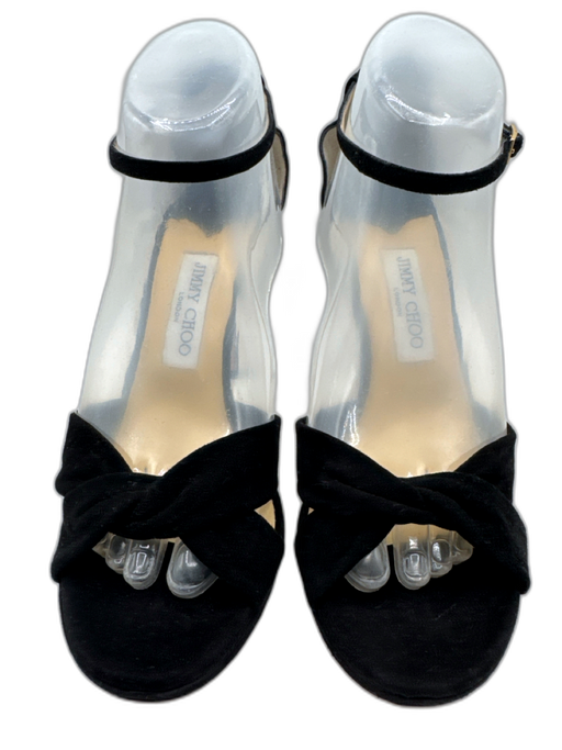 Jimmy Choo Shoe Size 40 Black Leather Upper Suede Twist Ankle Buckle Sandals Black / 40