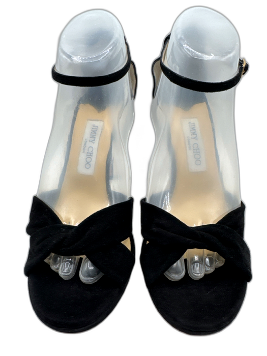 Jimmy Choo Shoe Size 40 Black Leather Upper Suede Twist Ankle Buckle Sandals Black / 40