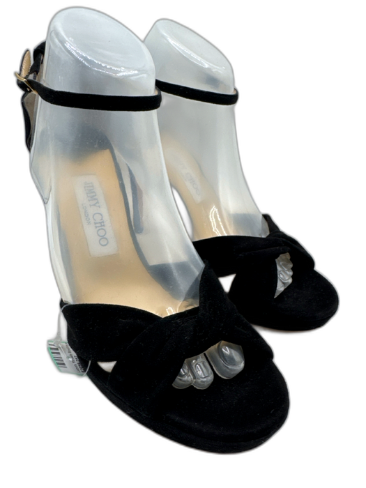 Jimmy Choo Shoe Size 40 Black Leather Upper Suede Twist Ankle Buckle Sandals Black / 40