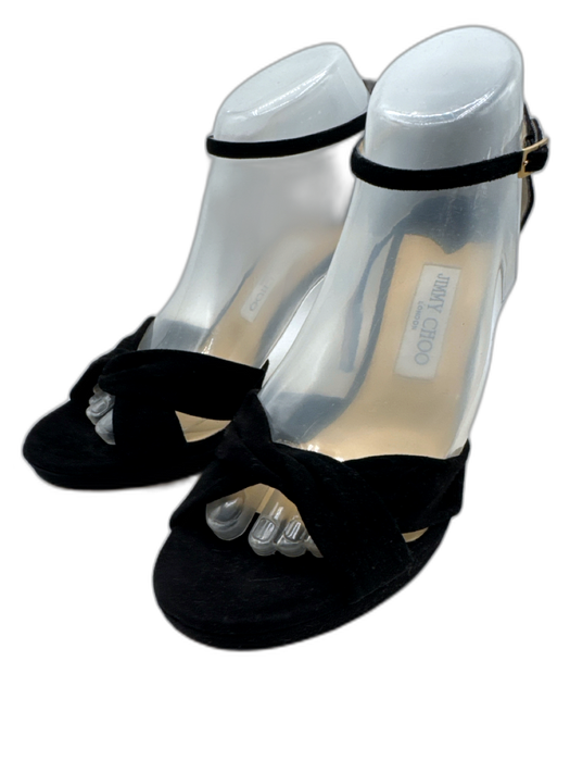 Jimmy Choo Shoe Size 40 Black Leather Upper Suede Twist Ankle Buckle Sandals Black / 40