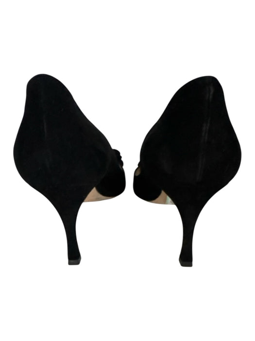 Manolo Blahnik Shoe Size 40 Black Leather Upper Suede Flower Pointed Toe Pumps Black / 40