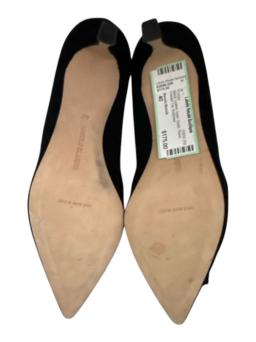 Manolo Blahnik Shoe Size 40 Black Leather Upper Suede Flower Pointed Toe Pumps Black / 40