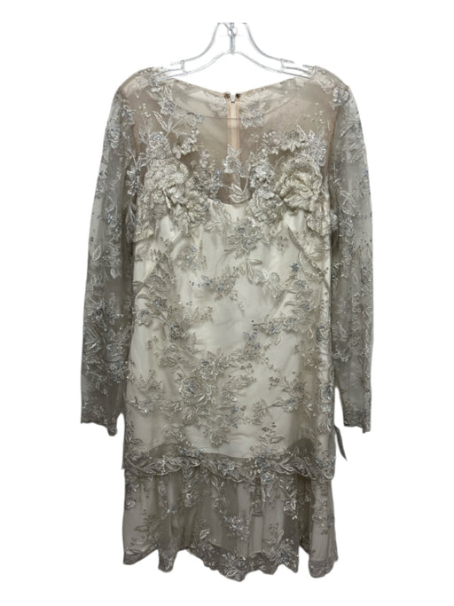 Marchesa Notte Size 14 Cream, Gold & Silver Nylon Blend Lace Overlay Dress Cream, Gold & Silver / 14