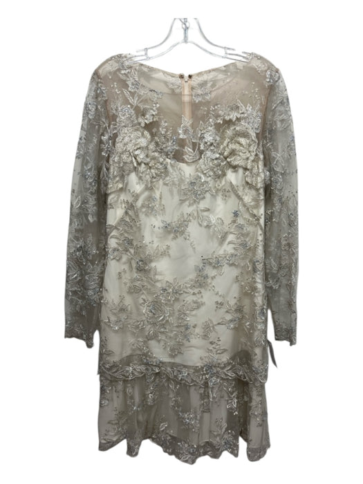 Marchesa Notte Size 14 Cream, Gold & Silver Nylon Blend Lace Overlay Dress Cream, Gold & Silver / 14