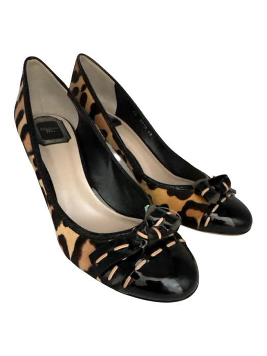 Christian Dior Shoe Size 40 Brown & Black Leather Upper Leopard Print Bow Pumps Brown & Black / 40
